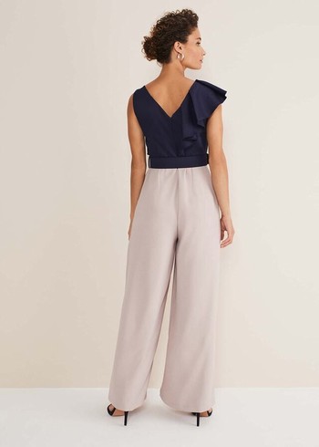 Phase Eight Kimberley Frill Jumpsuit Blue/Grey/Brown Canada | ACMEZN-189